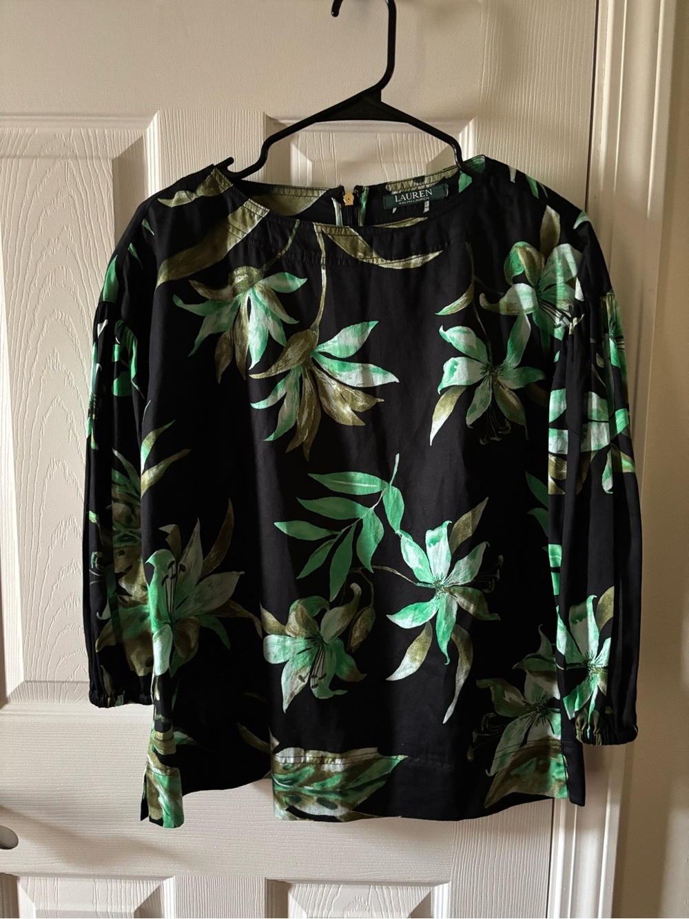 Ralph Lauren Black tropical Floral Puff-Sleeve Tunic cotton